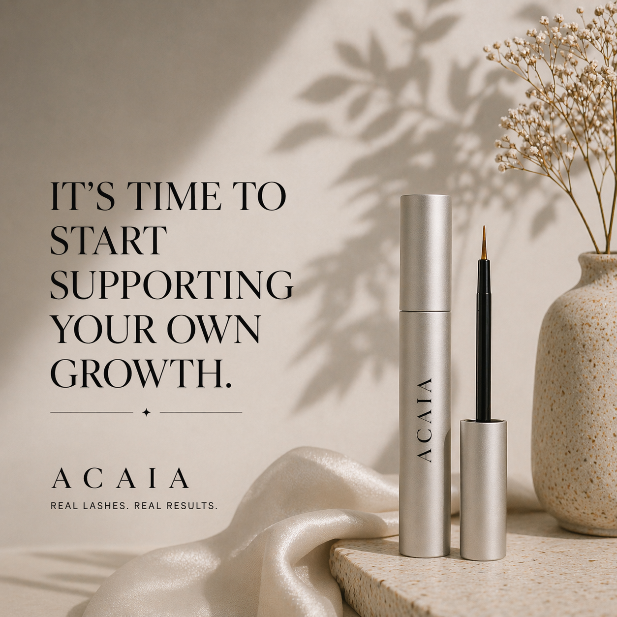Acaia lash serum with hourglass on marble